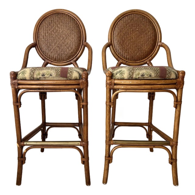 Pair of Mid 20th Century McGuire Style Bamboo Stools - 2 For Sale