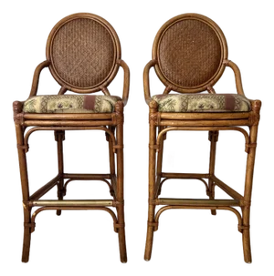 Pair of Mid 20th Century McGuire Style Bamboo Stools - 2