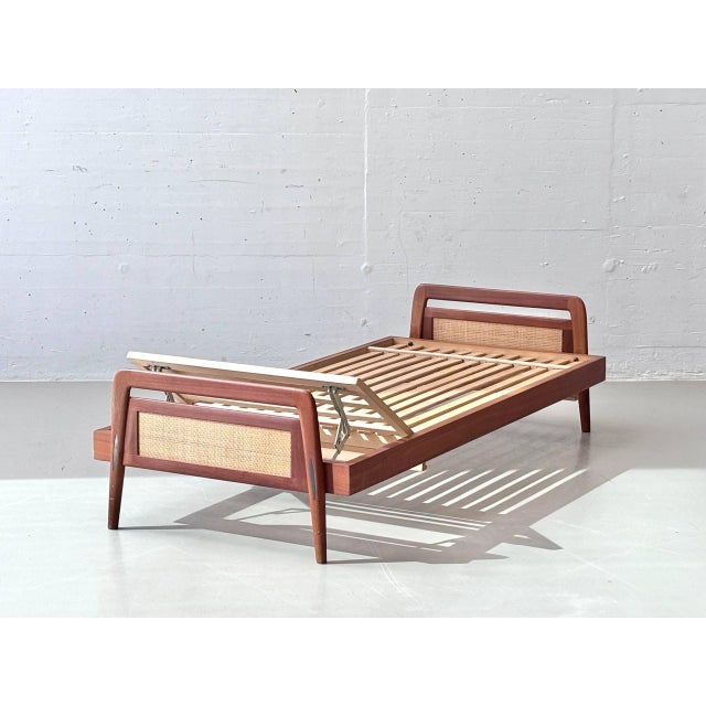 Swiss Form Teak Bed with Rattan Weave, Switzerland, 1950s For Sale - Image 6 of 17