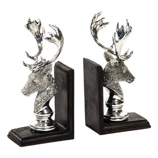 Silver Deer Head Bookends For Sale