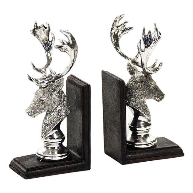 Silver Deer Head Bookends For Sale