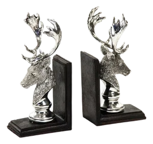 Silver Deer Head Bookends