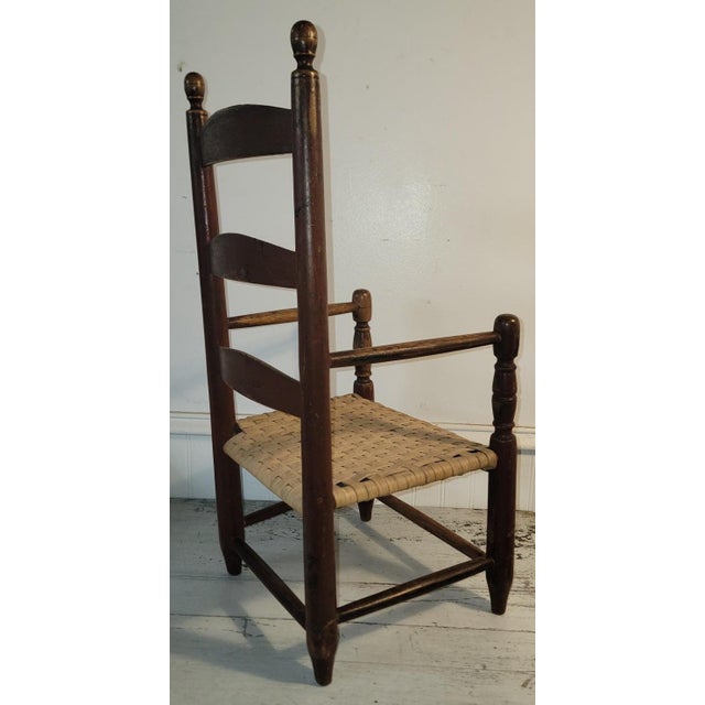 19thc Childs Ladder Back Chair in Original Paint For Sale - Image 4 of 6