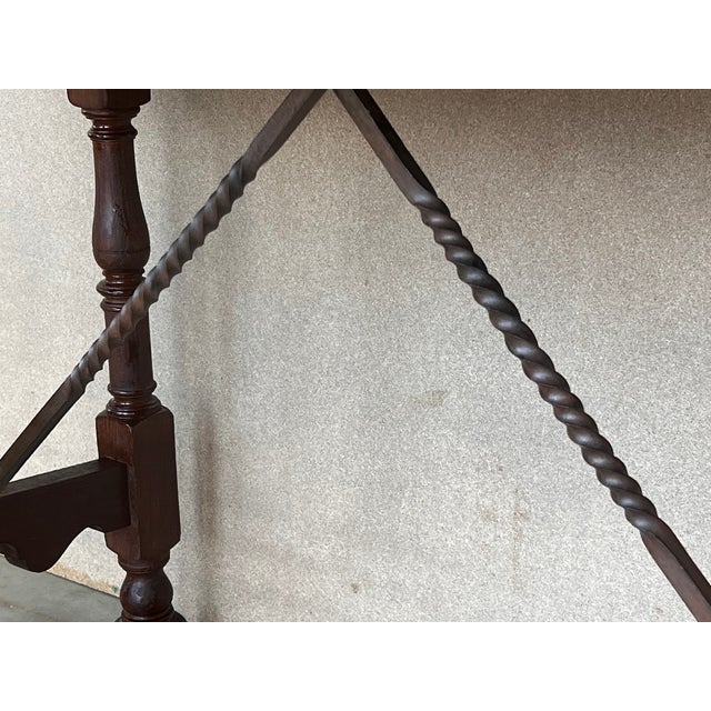 19th Spanish Side Table With Cared Turned Legs and Iron Stretcher For Sale - Image 11 of 11