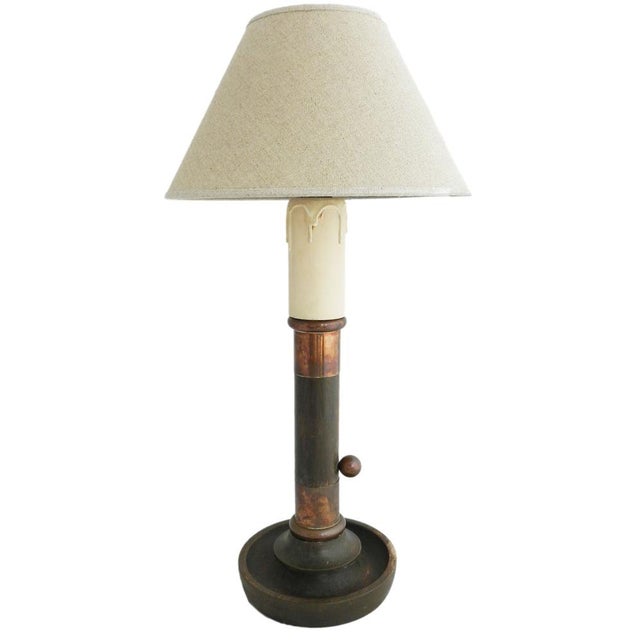 Arts and crafts table lamp desk light copper and wood 1920 unusual light in copper and wood this can be rewired to us or...