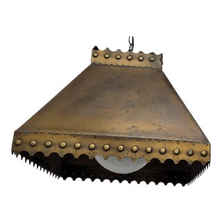 Vintage 1960s Large Medieval Castle Bronze Metal Plug In Pendant Light For Sale