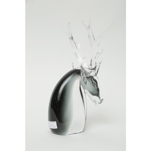 Rare Venetian Glass Sculpture Stag with Antlers, Midcentury Vintage Black Clear For Sale - Image 4 of 7