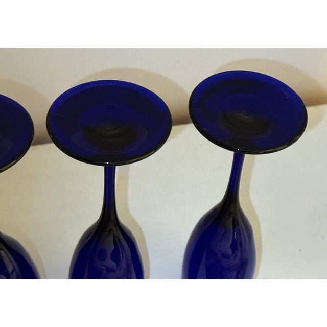 Mid-Century Modern Vintage Cobalt Blue Champagne Flutes - Set of 4 For Sale - Image 3 of 7