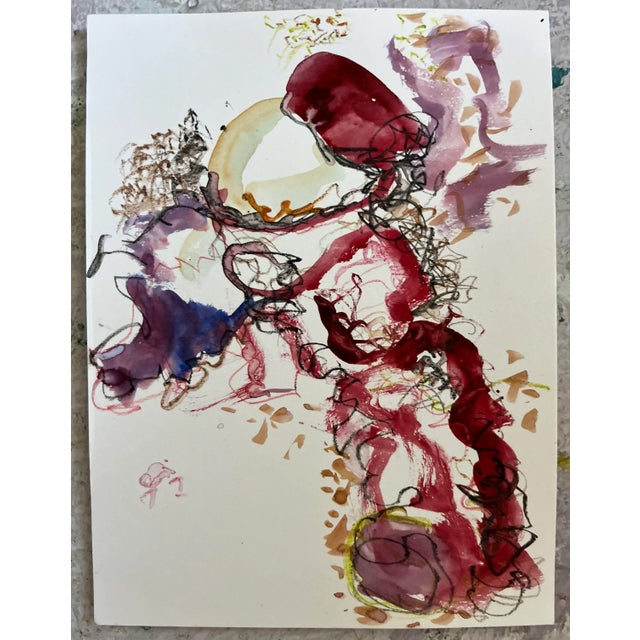 Red Abstract Bird, Original Watercolor Painting, Framed Art, by Van Ness For Sale - Image 4 of 11