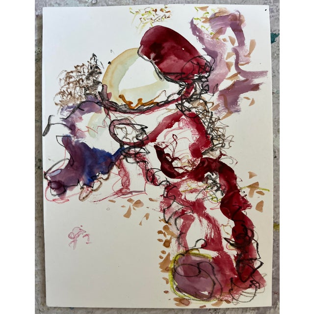 Red Abstract, Original Watercolor Paintings, by Van Ness For Sale - Image 4 of 11