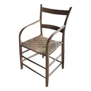 Antique Primitive Bentwood Arm Ladder Back Chair With Original Woven Splint Seat For Sale