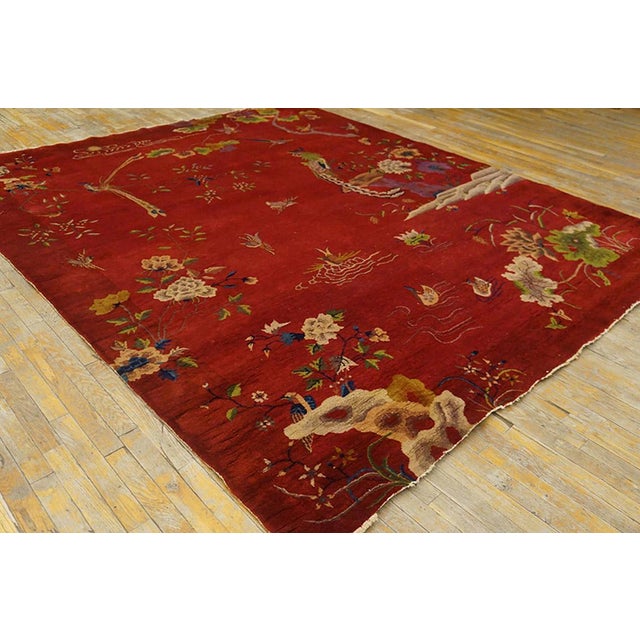 1920s Chinese Art Deco Carpet ( 8'2" x 9'8" - 248 x 295 ) Red / Rust 1920s Antique Wool Hand Knotted Pile Rectangle Rug,...