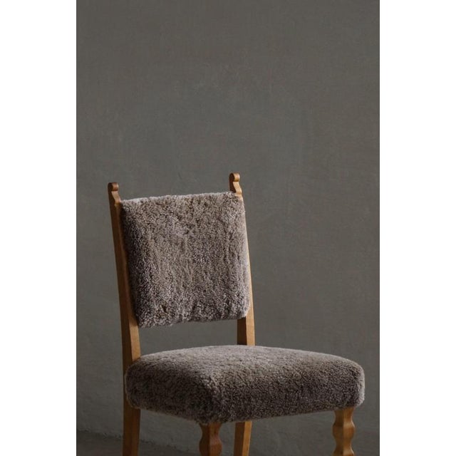 Vintage Danish Dining Chairs in Oak and Lambswool by Henning Kjærnulf, 1950s, Set of 6 For Sale - Image 3 of 18