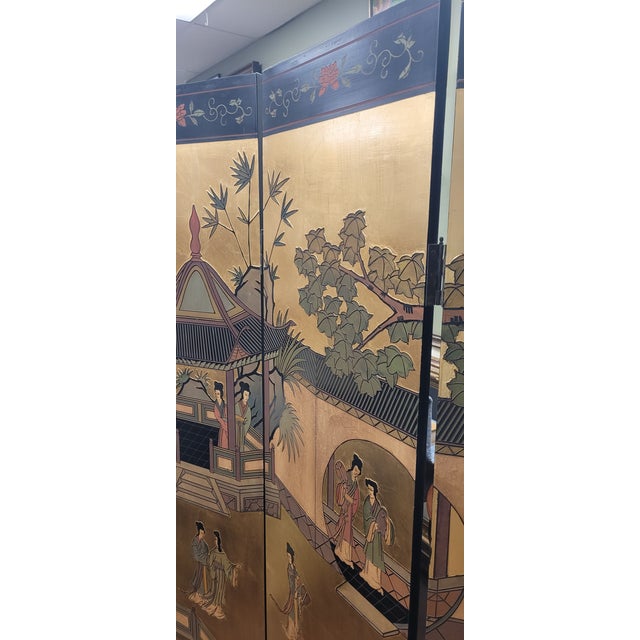 Vintage Chinese Sculpted Four Part Folding Screen For Sale - Image 12 of 18