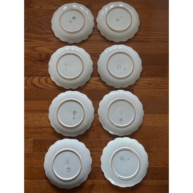 Ceramic Vintage Set of 8 Scalloped Edge 8” Salad Plates Handpainted Olive Branch Made in Italy For Sale - Image 7 of 9