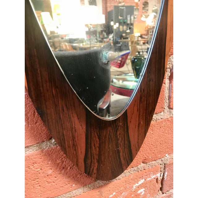 Wood Italian Modern Wall Mirror Oval Teak Frame, 1950s For Sale - Image 7 of 9