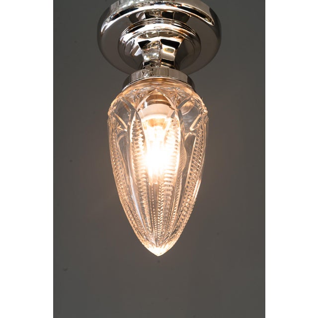 Vintage Nickel-Plated Ceiling Lamps with Cut Glass Shades, 1920, Set of 2 For Sale - Image 12 of 17