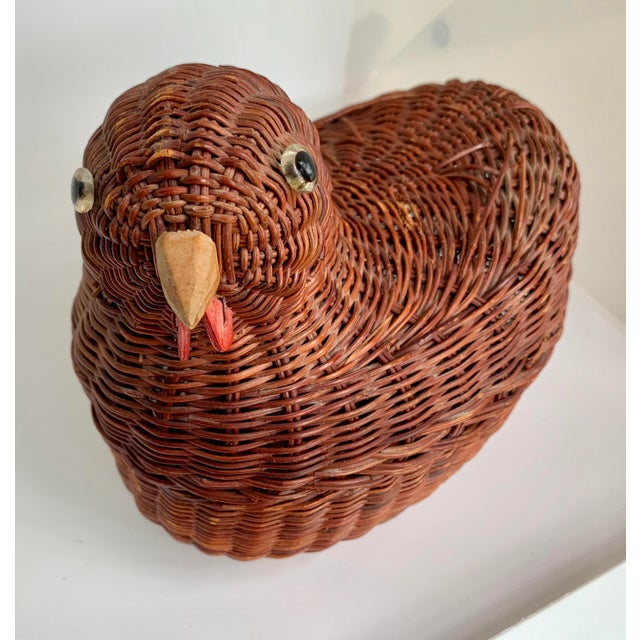 Mid 20th Century Vintage Woven Rattan Chicken Basket With Lid For Sale - Image 5 of 11