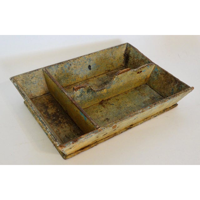 American American Primitive Mustard Color Divided Cutlery Tray For Sale - Image 3 of 11