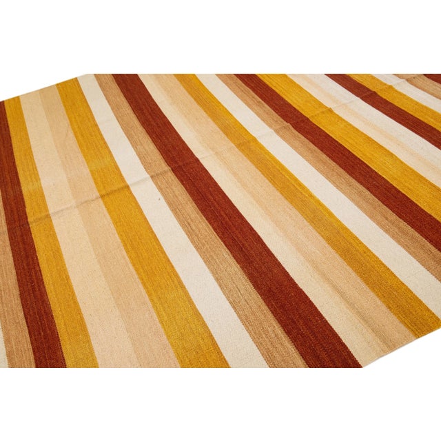 2020s Modern Kilim Handmade Multicolor Geometric Wool Rug For Sale In New York - Image 6 of 7