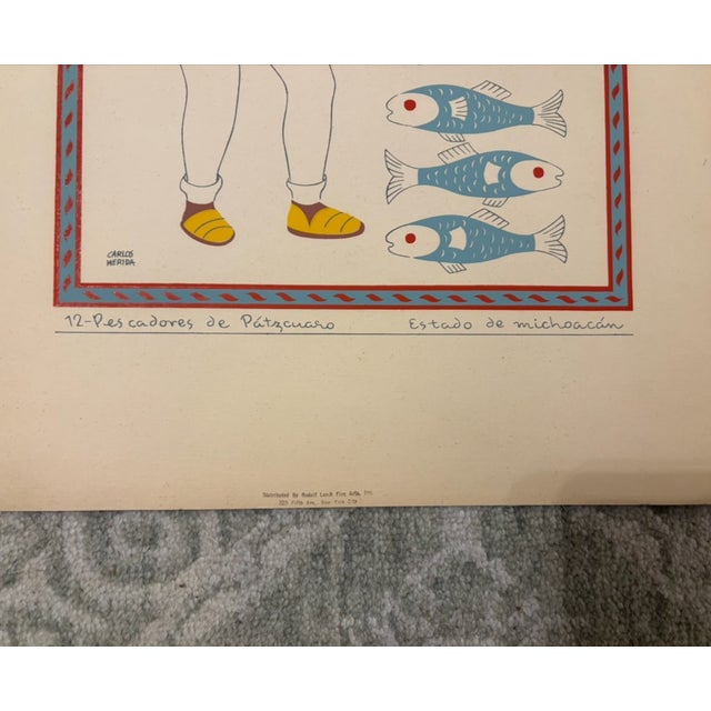 Original Vintage Carlos Merida 1945 Silkscreen Print " Pescadores De Patzcuaro" Plate Signed For Sale In Los Angeles - Image 6 of 6