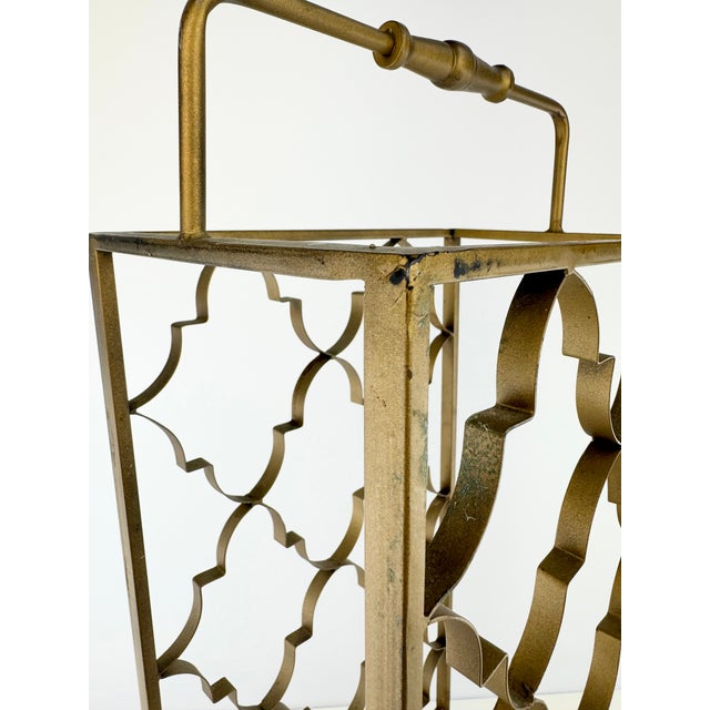 Vintage Hollywood Regency Gold Metal Quatrefoil Wine Rack For Sale In Little Rock - Image 6 of 11