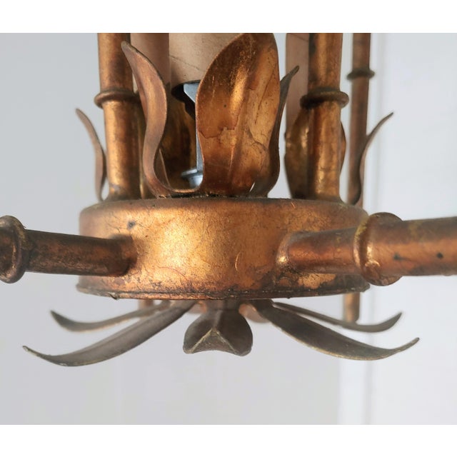 Mid 20th Century Vintage Chinoiserie Faux Bamboo Brass Pagoda Hanging Light For Sale - Image 5 of 6