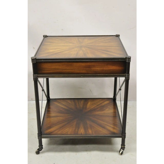 Late 20th Century Decorator Iron and Wood X-Frame One Drawer Square Modern Side Table For Sale - Image 10 of 12