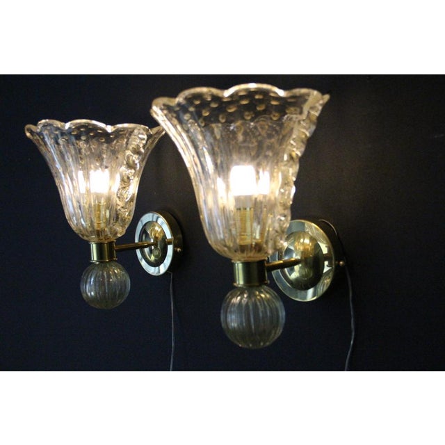 Trumpet-Shaped Gilded Murano Glass Polugoso Wall Sconces, 1990s, Set of 2 For Sale - Image 12 of 16