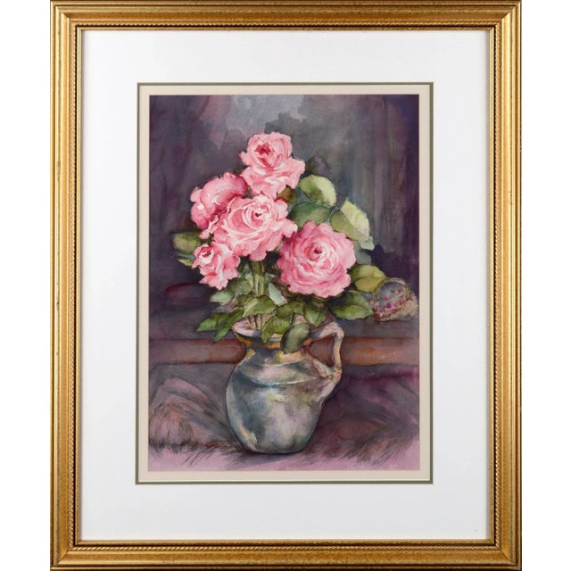 Pink Late 20th Century "Pink Roses" Spring Bouquet Still-Life Painting by Nancy Martin, Framed For Sale - Image 8 of 8