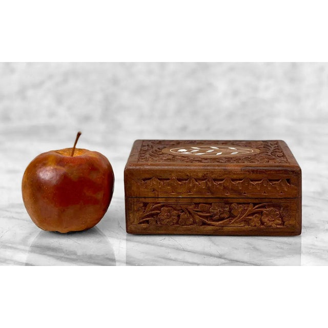 Vintage Carved Walnut Bone Inlaid Storage Box, India, c. 20th Century - Pairs Nicely with Many Eclectic Interior Styles -...