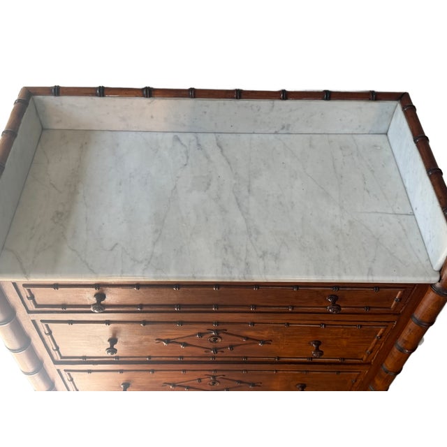 Late 19th Century French Faux Bamboo Marble Top Chest of Drawers For Sale - Image 12 of 17