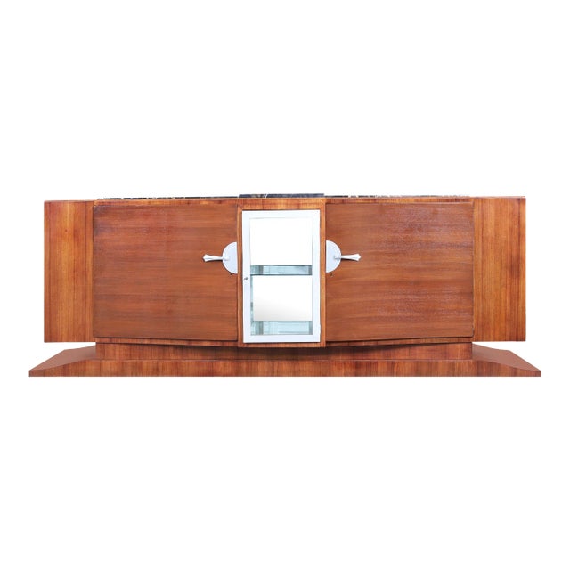 French Art Deco Walnut and Portoro Marble Credenza by Maurice Rinck, 1940s For Sale