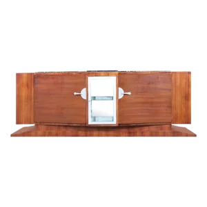 French Art Deco Walnut and Portoro Marble Credenza by Maurice Rinck, 1940s