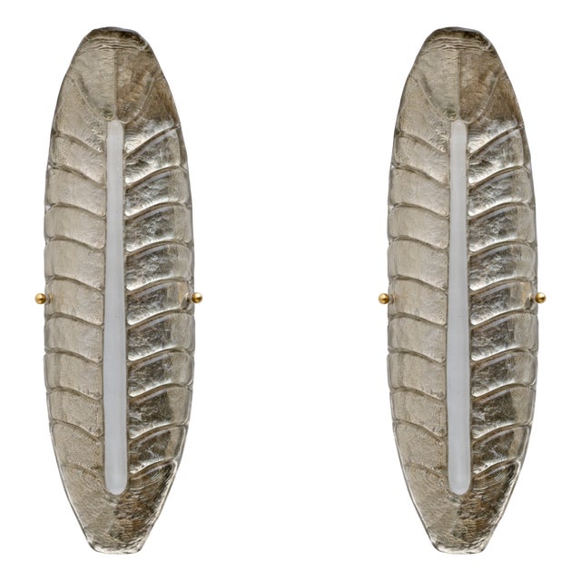 Modern Murano Glass Silver Leaf Sconces, 2000s, Set of 2 For Sale