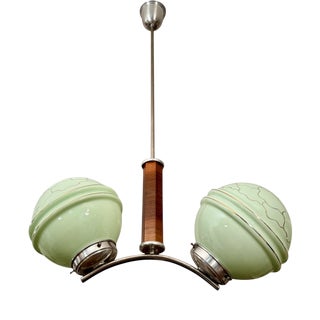 Art Deco Pendant Light in Mint Green Glass Shades, 1930s For Sale