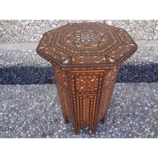 Vintage Middle Eastern Arabesque Style Inlaid Octagonal Table For Sale - Image 10 of 13