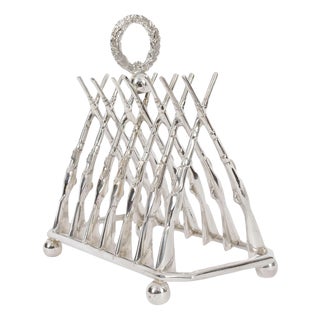 20th Century Vintage Large Silver Plated Crossed Rifles Toast Rack, 1980s For Sale