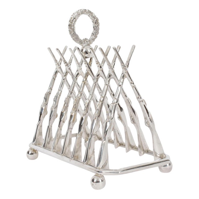 20th Century Vintage Large Silver Plated Crossed Rifles Toast Rack, 1980s For Sale