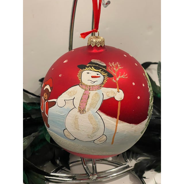 Vintage European Mercury Glass Handpainted Jumbo Blown Glass Christmas Ball For Sale - Image 4 of 5