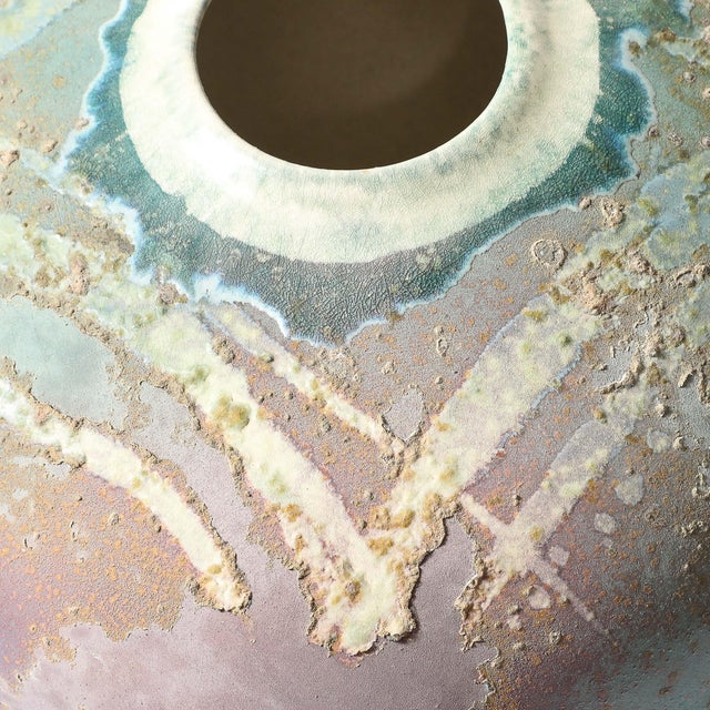 Mid-Century Glazed Gray & Violet Textural Ceramic Vase Signed Tony Evans For Sale - Image 16 of 18