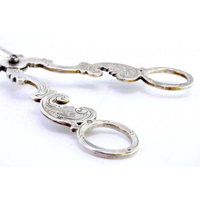 Silver Salad Tongs with Spoon and Fork Embossed Handles For Sale - Image 5 of 8