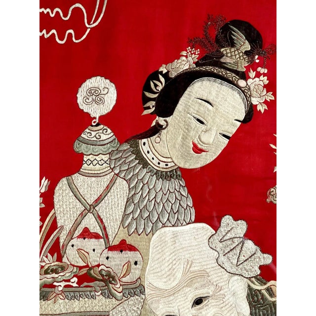 Framed Chinese Embroidery Panel of Longevity Deities For Sale - Image 11 of 13