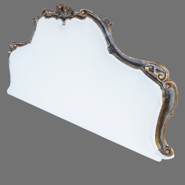 Italian Antique Italian Venetian Rococo King Headboard – Silver Parcel Gilt, Crypton Linen Re-Upholstery For Sale - Image 3 of 12