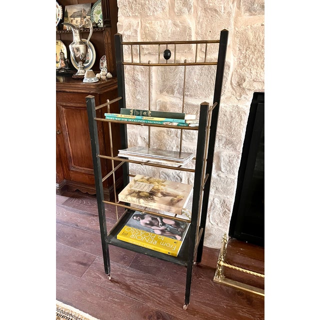 Vintage Art Deco Black Wood/Brass Magazine Stand For Sale - Image 11 of 15