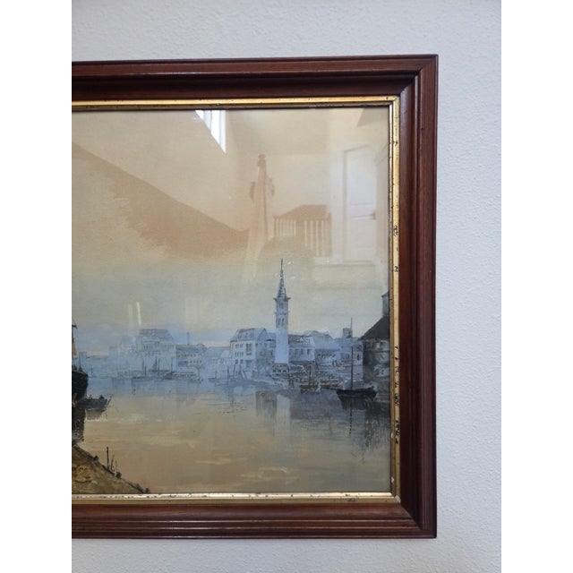 Realism Antique 1917 Thomas J. Caparn (B..1834-1939) Watercolor on Paper Harbor Scene Painting For Sale - Image 3 of 9
