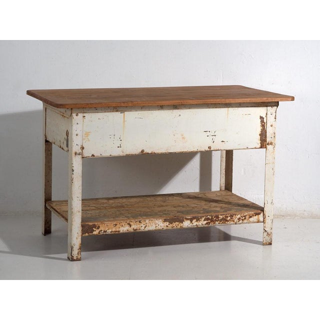 White Industrial Worktable with Drawers, 1940s For Sale - Image 8 of 10