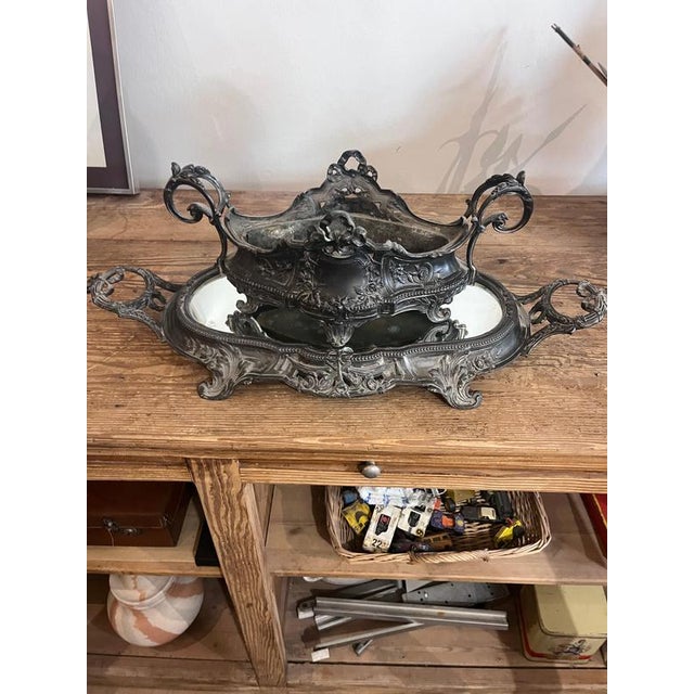Black Antique French Rococo Jardinière with Mirrored Tray, 1900s For Sale - Image 8 of 9