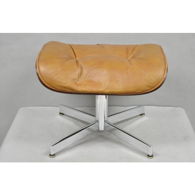 Vintage Selig Mid Century Modern Eames Style Chrome Walnut Footstool Ottoman For Sale - Image 15 of 15