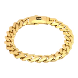 Monaco Classic 14k Yellow Gold 11mm Wide Flat Cuban Link Bracelet 8.25" For Sale